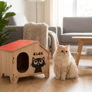 Cuccia per gatti tagliata al laser CNC: rifugio fai da te in legno per animali domestici (download digitale)