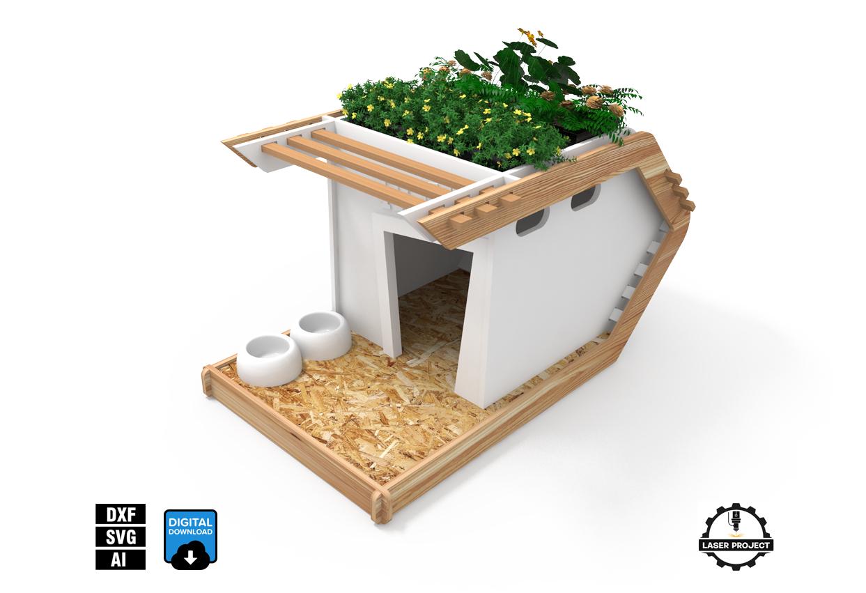 CNC Dog House Plan: Modern Pet House With Rooftop Garden (digital