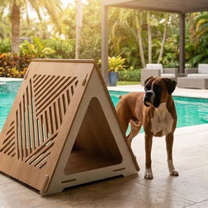 Archivo de corte láser CNC para caseta de perro triangular moderna (SVG, DXF, Ai)