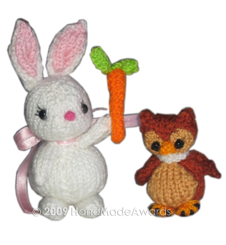 Sweet BUNNY with Carrot and Owl PDF Email Knit PATTERN image 3