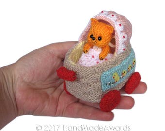 Sweet Baby Cat with Baby Carriage PDF Email Knit PATTERN