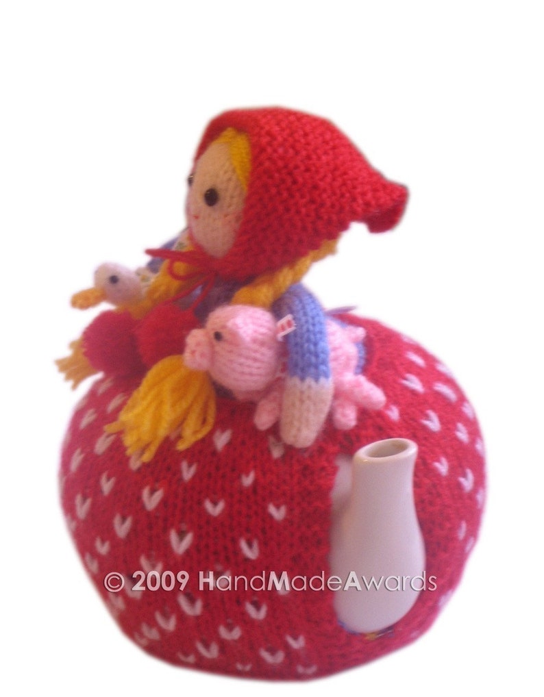 Lovely Margaret The Farmer with her Baby Pig and Little Goose Tea Cosy PDF email KNIT PATTERN image 3