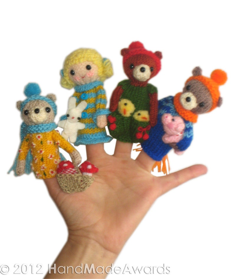GOLDILOCKS and the Three Bears Finger PUPPETS Pdf Email Knit PATTERN image 1