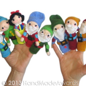 Snow White and the Seven Dwarfs Finger Puppets PDF Email Knit PATTERN