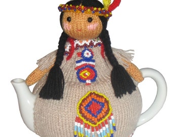 Native American INDIAN with BABY Tea Cosy pdf Email Knit PATTERN