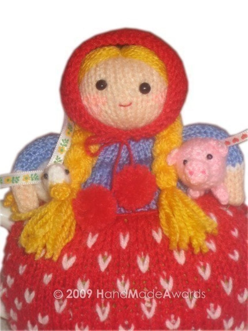 Lovely Margaret The Farmer with her Baby Pig and Little Goose Tea Cosy PDF email KNIT PATTERN image 2