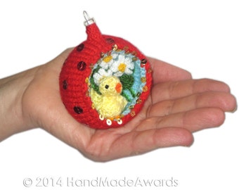 Easter Diorama Ball CHICK with Daisies Ornament Pdf Email Knit PATTERN