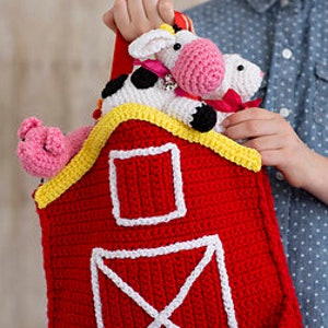 Barnyard - Red Farm bag with Animals PDF email Crochet PATTERN