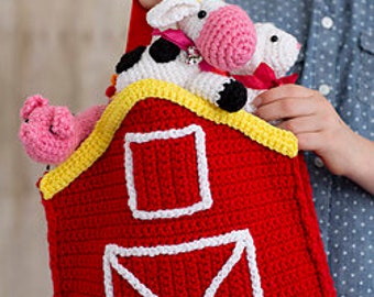 Barnyard - Red Farm bag with Animals PDF email Crochet PATTERN