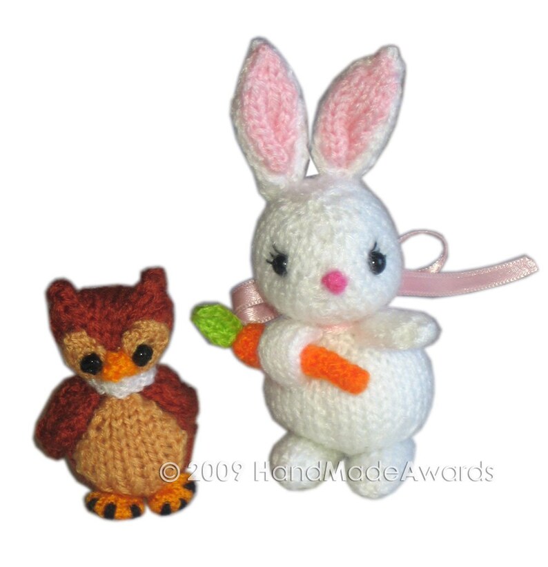 Sweet BUNNY with Carrot and Owl PDF Email Knit PATTERN image 1