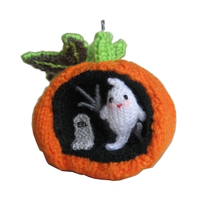 Halloween Diorama Pumpkin Ball with Ghost Ornament Pdf Email Knit PATTERN