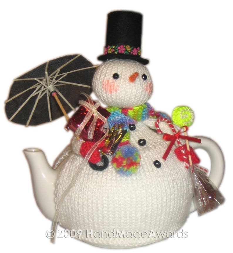 Lovely Christmas SNOWMAN With Umbrella Tea Cosy Pdf Email Knit Etsy