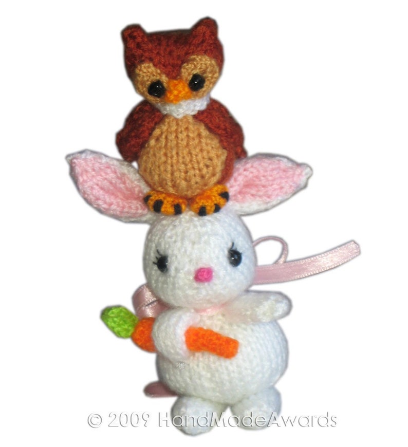 Sweet BUNNY with Carrot and Owl PDF Email Knit PATTERN image 2