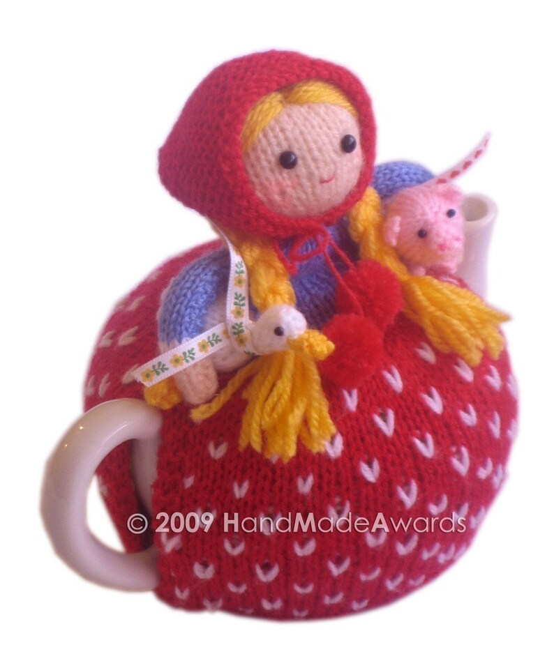 Lovely Margaret The Farmer with her Baby Pig and Little Goose Tea Cosy PDF email KNIT PATTERN image 1