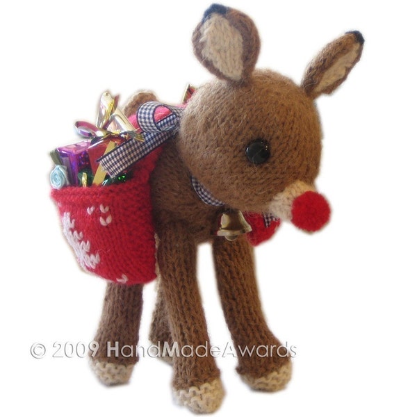 RENNA RUDOLPH di Natale con bisaccia piena di regali pdf email MODELLO lavorato a maglia