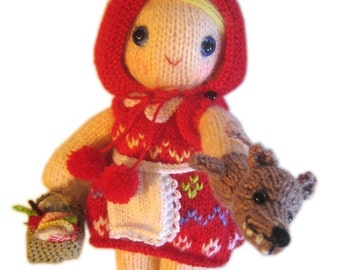 Adorable Little Red Riding Hood girly Doll  with Wolf puppet Knit PATTERN pdf Email