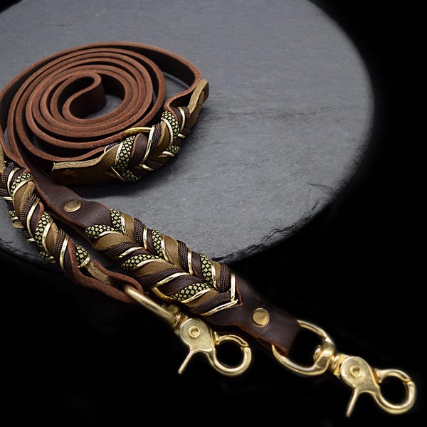Leather Dog Leash, Full Grain Leather Lead Braided, Adjustable, Durable, Paracord Leash • CAROUZ TRAIL