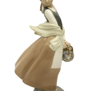 Lladro, NAO, Spain, Girl with basket, Porcelain figurine