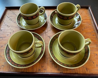 Stavangerflint, Norway, Cup and Saucer 4 times Duo set, Mid-Century