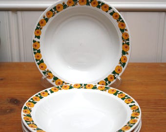Egersund Norway, Soup plates, Yellow flower, Mid-century, Rare, Vintage