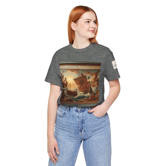 Artistic Nautical Unisex Tee - Vintage Ship Design, Graphic Shirt for Art Lovers, Unique Gift, Casual Wear, Summer Top, Beach Style