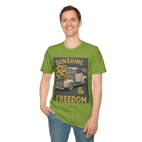 Unisex Softstyle T-Shirt - Sunshine & Freedom Graphic Tee, Casual Wear, Gift for Nature Lovers, Summer Vibes, Everyday Style