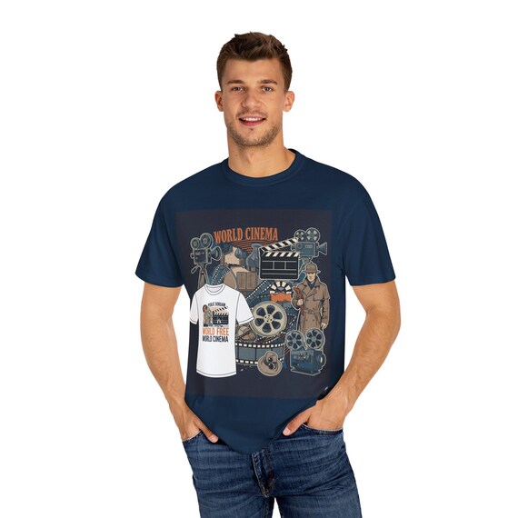 World Cinema Unisex Garment-Dyed T-Shirt, Movie Lover Tee, Film Enthusiast Gift, Casual Wear, Vintage Style Tee