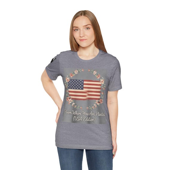Patriotic Bloom Tee, Comfy T-Shirt, USA Flag Shirt, Gift for Gardeners, Summer Style
