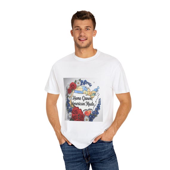Home Grown American Made T-Shirt, Unisex Floral Tee, Vintage Style Shirt, Gift for Garden Lovers, Summer Casual Wear