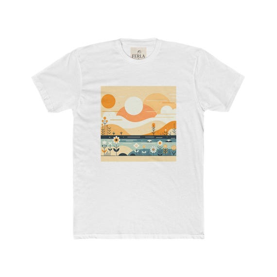 Sunset Landscape Unisex Cotton Crew Tee, Casual T-Shirt, Nature Graphic Tee, Gift for Nature Lovers, Outdoor Apparel, Summer Fashion