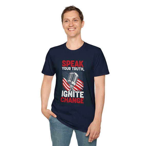 Patriotic T-Shirt with Inspiring Message, Unisex Softstyle Tee, Perfect for Activists, Events, and Everyday Wear