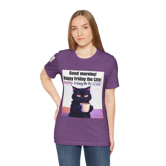 Funny Cat Happy Tgıf Unisex Tee/ Happy Friday the 13th shirt / Comfort Colors Cartoon Cat Graphic/ Gift for Cat Lover&Meme Fan