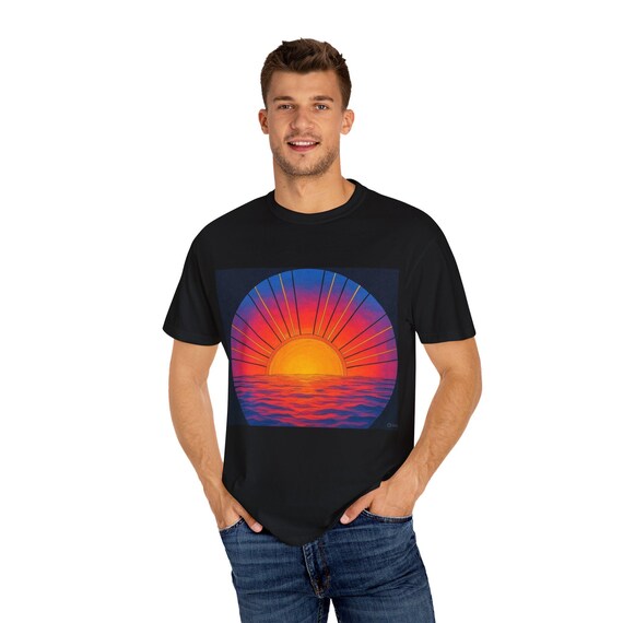 Sunset Vibe Unisex Garment-Dyed T-shirt, Summer Fashion, Casual Wear, Beach Apparel, Gift for Nature Lovers