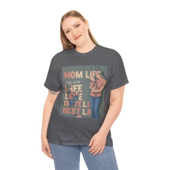Mom Life Unisex Heavy Cotton Tee, Perfect for Moms, Family Gatherings, Gift for Mother's Day, Everyday Comfort, Parenting Statement Tee