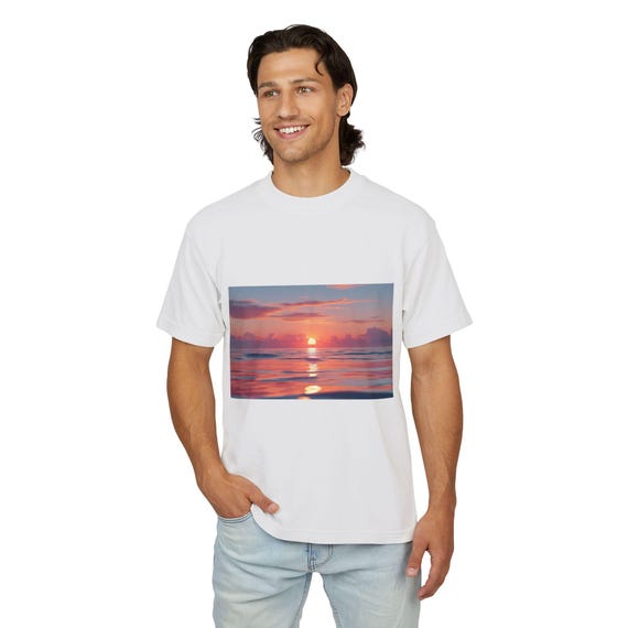 Sunset Vibes Unisex Heavy Tee, Relaxed Fit Shirt, Casual Urban Wear, Summer Essentials, Gift for Beach Lovers