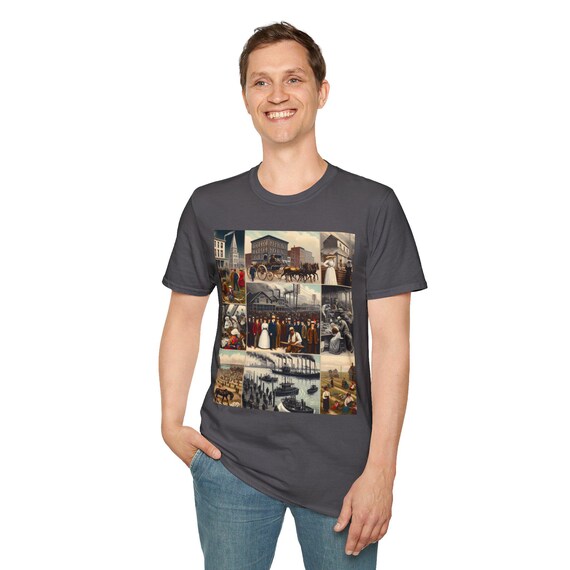 Vintage-Inspired Collage Unisex Softstyle T-Shirt, Art Lover Gift, Casual Wear, Birthday Present, Everyday Style