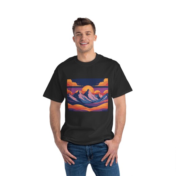 Vibrant Mountain Sunset T-Shirt, Nature Lover Tee, Casual Outdoor Shirt, Gift for Hikers, Adventure Apparel