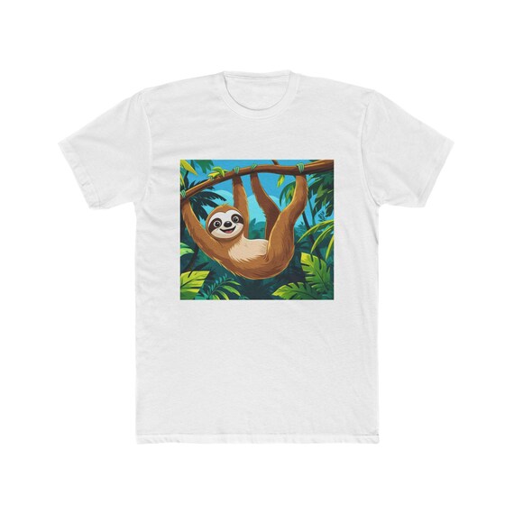 Sloth Hanging Unisex Cotton Crew Tee, Animal Lover Gift, Cute Graphic Tee, Relaxed Fit Shirt, Nature Lover Apparel, Fun Summer Tee