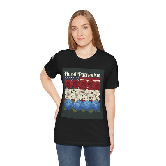 Floral Patriotism Unisex Tee | Patriotic T-Shirt, Independence Day Shirt, Floral Tee, Summer Wear, Red White Blue Shirt