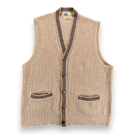 Vintage Pilgrim Sweater Adult MEDIUM Brown Cardigan Vest Sears Lamb Wool USA 60s