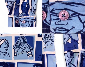 Vintage Platinum Fubu Shirt Adult 3XL Blue Fat Albert Allover 90s