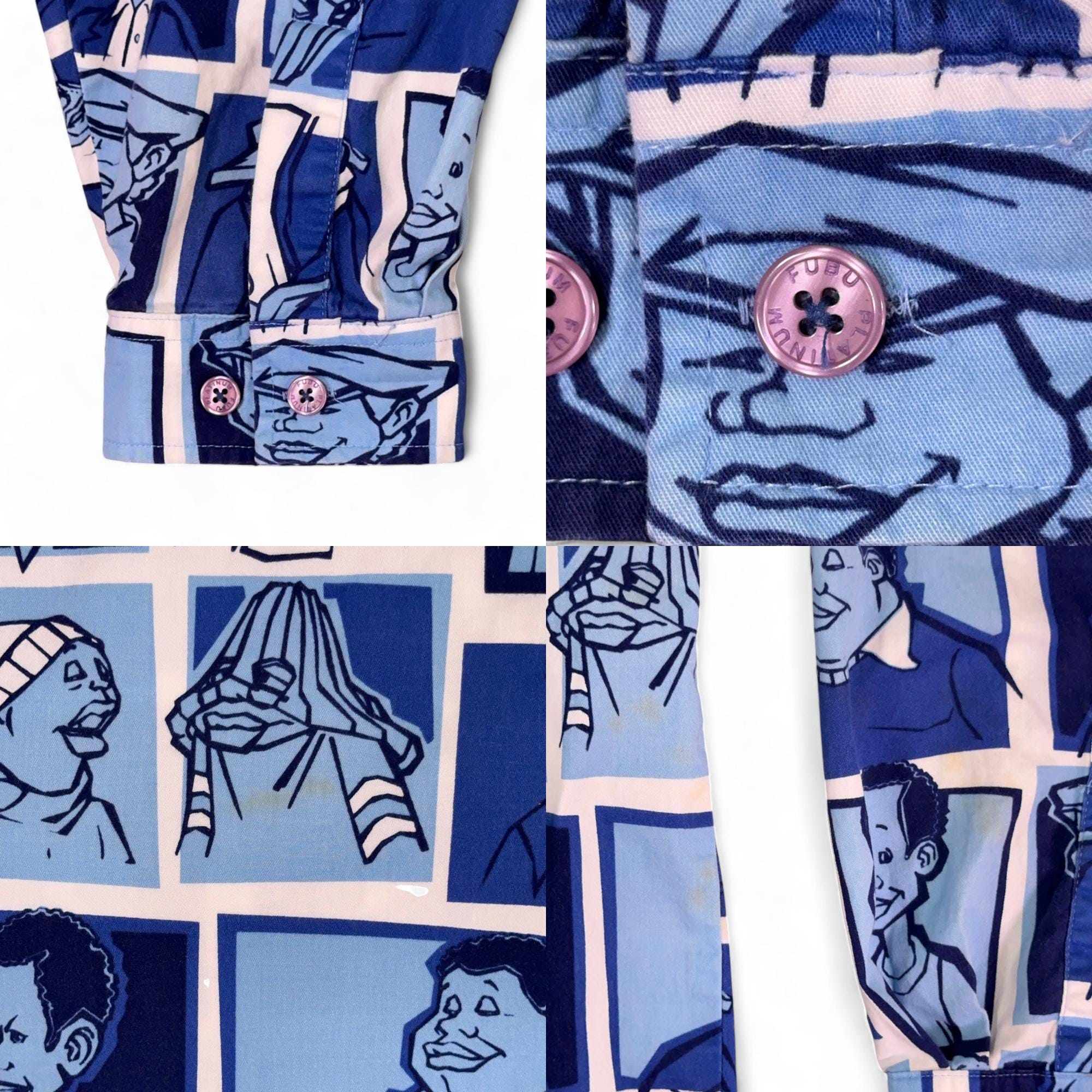 Vintage Platinum Fubu Shirt Adult 3XL Blue Fat Albert Allover 90s