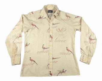 Vintage Arrow Shirt Adult MEDIUM Brown Pheasant Basket Weave Disco Tapered 70s
