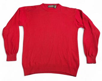Vintage American Eagle Sweater Adult MEDIUM Red Cotton Ramie Knit 90s