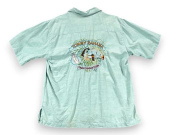 Vintage Tommy Bahama Shirt Adult MEDIUM Green Silk Jungle Shakedown Cigar Y2K