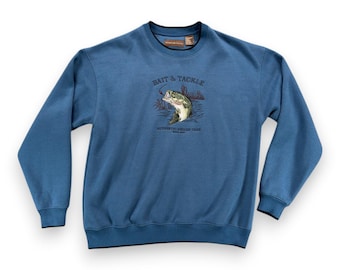 Vintage Bass Fish Sweater Adult EXTRA LARGE Blue Sweatshirt Bait Outdoor 90s
