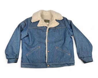 Vintage Wrangler-jas volwassene EXTRA GROTE blauwe Wrange-jas sherpa denim VS jaren 70