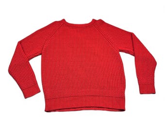 Suéter de punto vintage para adulto, talla M, rojo, Caballeros de la Mesa Redonda, años 90, grueso, holgado.
