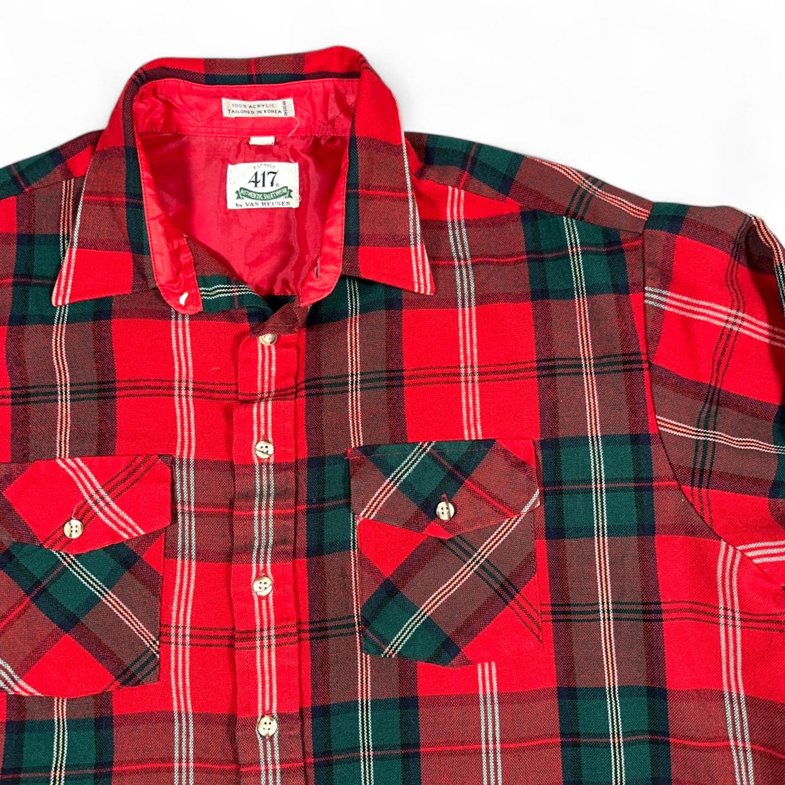 Vintage Van Heusen Shirt Adult EXTRA LARGE Red Plaid Flannel 417