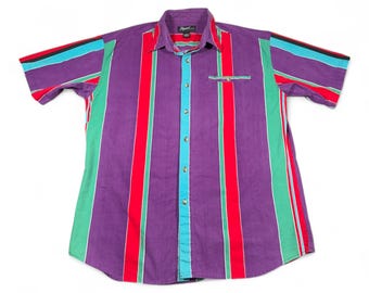 Vintage Impact Shirt Adult LARGE Purple Striped Red Rainbow Colorful Preppy 90s